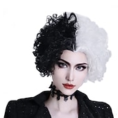 ieftine Peruci pentru personaje de film-perucă cosplay jumătate albă și neagră perucă cosplay joc de rol peruci de petrecere pentru femei peruci de halloween