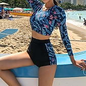 tanie Rash guardy One Piece-Damskie Strój kąpielowy Rashguard Kwiatowy 2-częściowa Spandeks Ochrona przeciwsłoneczna UV UPF50+ Szybkie wysychanie Długi rękaw Kąpielówki Strój kąpielowy Surfing Pływacki Lato