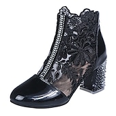 baratos Botas de tornozelo-botins femininos de renda branca com salto bloco transparente - perfeitos para casamentos e eventos especiais