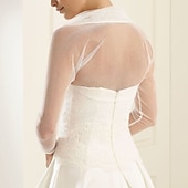 billige Brudesjaler-Brud tulle bolero stretch glitter tulle bolero sølv krystallsten lange ermer brud bolero bryllup shrug brud dekke sjal antrekk å imponere