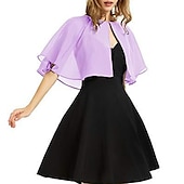 cheap Wedding Guest Wraps-Black Cape Shawl &amp; Wrap Women&#039;s Wrap Bolero Simple Sleeveless Chiffon Wedding Guest Wraps With Pure Color For Party Evening Spring &amp; Summer dress to impress