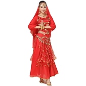 abordables vêtements apac-Femme Costume de danse du ventre Indien Fille indienne Mascarade Adultes Haut Jupe Casque Soirée
