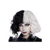 ieftine Peruci pentru personaje de film-perucă cosplay jumătate albă și neagră perucă cosplay joc de rol peruci de petrecere pentru femei peruci de halloween