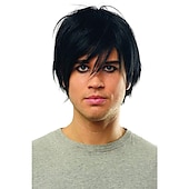economico Parrucche dei personaggi dei film-Parrucche emo Culture Men&#039;s Emo Wig Parrucche sintetiche Parrucche corte nere Parrucche di Halloween