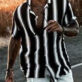 abordables chemise boutonnée pour homme-Homme Chemise Chemise d&#039;été Chemise à col cubain Chemise Boutonnée Chemise à col camp Chemises à rayures Noir / Blanc Bleu Orange Manche Courte Rayé Col Rabattu Rue Occasionnel Boutonné Vêtement Tenue