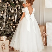 preiswerte Kleider für die Blumenmädchen-Blumenmädchenkleid Mädchen Kleid Prinzessinenkleid Kleid für die Erstkommunion Party Kleid Leistung Hochzeit Party Prinzessin Süß Gitter Bedruckt Blume Kurzarm Rundhalsausschnitt Weiß 3-12 Jahre