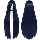 economico Parrucche Anime-Parrucca Lunga Verde Scuro di 100 cm con Frangia Parrucca Liscia Cosplay per Donne Ragazze Uomini Ragazzi Parrucca di Capelli Sintetici Costume per Anime Parrucche di Halloween Parrucche per il