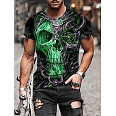 billiga skalle &amp; ben-Herr Unisex Dödskalle Grafiska tryck T-shirt halloween skjorta Kortärmad T-shirt 3D-tryck Rund hals Skjorta Sport Designer Ledigt Utomhus Gata Dagligen Svart Rubinrött Blå Sommar Kläder S M L XL XXL