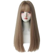 abordables Perruques Synthétiques Sans Bonnet-perruques rouges avec une frange rouge bordeaux synthétique longue perruque droite pour les femmes partie et cosplay perruque rouge vif