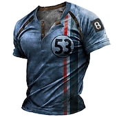 voordelige Geometrisch-Voor heren Grafisch Gestreept Brief T-shirt Henley-shirt Korte mouw 3D-afdrukken Modieus Basic Klassiek Straat Casual Dagelijks Zomer blauw Paars Bruin Groen Henley Henley-T-shirt