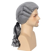 cheap Historical Wigs-Hair Grey Colonial Wig Mens Powdered Wig for Cosplay Judge Lawyer Wig Funny Wigs  Wigs