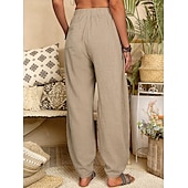 cheap Plain Cotton Linen Pant-Women&#039;s Cotton Linen Pants Baggy Pants Harem Pants Comfort Solid Color Pocket Elastic Waist Causal Black White Army Green Dark Navy Summer Spring Fall