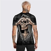 billige hodeskalle og bein-Herre Unisex Hodeskaller Grafiske trykk Skjelett T skjorte Kortermet T skjorte 3D-utskrift Crew-hals Skjorte Sport Designer Fritid utendørs Gate Daglig Svart Sommer Klær S M L XL XXL 3XL