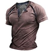 cheap Casual Henley Tee-Men&#039;s Button T Shirt T Shirt Henley Shirt Raglan T Shirt Short Sleeve Henley Summer Color Block Fashion Basic Classic Print Button-Down Street Casual Daily Red Blue Purple Top Tee for Men