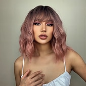 preiswerte Trendige synthetische Perücken-haircube perücken dunkelbraun kurze wasserwellenperücken mit pony pilzbraune haarfarbe für damen