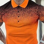 preiswerte Sportpolo für Herren-Herren Geometrisch Sport-Poloshirts Golfshirt Kurzarm Polo-Shirts Hemden mit Kragen Lässig Sportbekleidung Urlaubskleidung Knöpfe 3D-Druck Orange