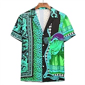 economico Stampa Vintage Retrò-Per uomo Leopardo Fantasia geometrica Camicia Camicia hawaiana Camicia Aloha Camicia Colletto classico Tropicale Originale Stile da spiaggia Per eventi Spiaggia Viola Arancione Oro M L XL
