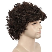 economico Parrucche da festa-parrucca da uomo divertente parrucca da uomo corta riccia marrone parrucche anime cosplay parrucca di capelli cosplay parrucche di halloween