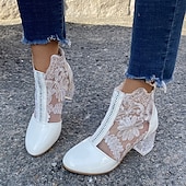 baratos Botas de tornozelo-botins femininos de renda branca com salto bloco transparente - perfeitos para casamentos e eventos especiais