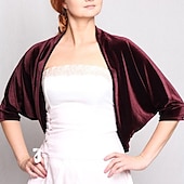 billige bryllup gjesteomslag-Burgunder fløyel kvinners omslag shrug bolero elegant uformell daglig holde varm 3/4 lengde ermer dolman ermer fløyel bryllup omslag med ren farge kveldens fest høst og vinter antrekk å imponere
