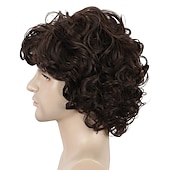economico Parrucche da festa-parrucca da uomo divertente parrucca da uomo corta riccia marrone parrucche anime cosplay parrucca di capelli cosplay parrucche di halloween