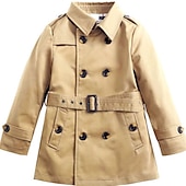 cheap Outerwear-Boys 3D Plain Trench Coat Long Sleeve Spring Fall Active Cool Kids 2-12 Years Daily Regular Fit