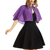 cheap Wedding Guest Wraps-Black Cape Shawl &amp; Wrap Women&#039;s Wrap Bolero Simple Sleeveless Chiffon Wedding Guest Wraps With Pure Color For Party Evening Spring &amp; Summer dress to impress