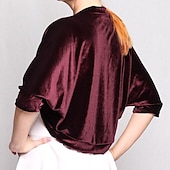 billige bryllup gjesteomslag-Burgunder fløyel kvinners omslag shrug bolero elegant uformell daglig holde varm 3/4 lengde ermer dolman ermer fløyel bryllup omslag med ren farge kveldens fest høst og vinter antrekk å imponere