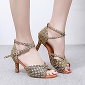 Per donna Scarpe per balli latini Scarpe da ballo Al coperto Professionale Chacha Paillettes cristallo glitterato ingioiellato Soletta più morbida Tacco alto Punta tonda Fibbia Per adulto Marrone economico Scarpe per balli latini-Per donna Scarpe per balli latini Scarpe da ballo Al coperto Professionale Chacha Paillettes cristallo glitterato ingioiellato Soletta più morbida Tacco alto Punta tonda Fibbia Per adulto Marrone