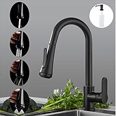 abordables Robinets de cuisine-Robinet de cuisine avec pulvérisateur, laiton noir mat 4 fonctions monocommande design à bouton unique extractible / extractible centerset robinets de cuisine contemporains (avec distributeur de