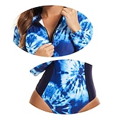 abordables Rash Guards Une Pièce-Femmes Maillot de Bain Rash Guard Floral imprimé ​fermeture éclair sur le devant Protection Solaire UV UPF50+ Séchage Rapide manche longue Maillot de Bain maillot de bain Surf Plongée Plage Été