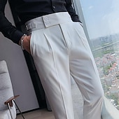 preiswerte Schlank-Herren Abschlußfeier Anzughose Hose Faltenhose Gurkha-Hose Tasche Hohe Taille Einfarbig Komfort Weich Knöchellang Täglich Ausgehen Elegant Vintage Schwarz Weiß Hohe Taille