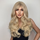 tanie Peruki syntetyczne modne-haircube blond włosy ciało faliste syntetyczne peruki z grzywką kasztanowe różowe peruki cosplay dla białych kobiet