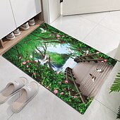 baratos tapetes para sala e quarto-Linda paisagem madeiras tecido de flanela impresso colchão de entrada para casa colchão colchão de banheiro colchão