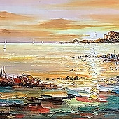 abordables Peintures paysages-main peinture à l'huile toile mur art décoration abstrait paysage marin peinture coloré bord de mer coucher de soleil pour la décoration intérieure roulé sans cadre non étiré peinture
