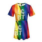 preiswerte Damenkostüme-Schwulenstolz Regenbogenfahne LGBTQ LGBTQ Kleid Mützen Regenbogen 3D Grafik Für Damen Erwachsene Karneval Maskerade 3D-Druck Party Pride Parade