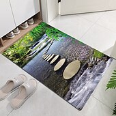 baratos tapetes para sala e quarto-Linda paisagem madeiras tecido de flanela impresso colchão de entrada para casa colchão colchão de banheiro colchão
