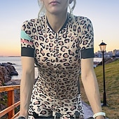abordables Maillots de mujer-Mujer Maillot de Ciclismo Leopardo Manga Corta Bicicleta Maillot Camiseta con 3 bolsillos traseros MTB Bicicleta Montaña Ciclismo Carretera Secado rápido Bandas Reflectantes Bolsillo trasero