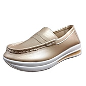 Women's Sneakers Slip-Ons Plus Size Slip-on Sneakers Solid Colored Flat Heel Sporty PU Leather Loafer Black Silver Champagne 8
