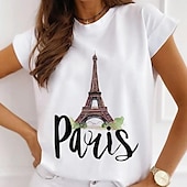 ieftine Umor &amp; Citate tricou-Tricou pentru femei 100% bumbac nou cu imprimeu Turnul Eiffel din Paris casual guler rotund personalizat drăguț și simplu