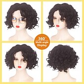 זול דמות קולנוע פאות-פאת אנקנטו למירבל קוספליי קצר בוב מתולתל פאות סינטטי שחורה למסיבת קרנבל מירבל