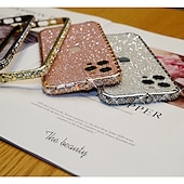 abordables Carcasas iPhone-teléfono Funda Para iPhone 14 13 12 11 Pro Max Mini X XR XS Max 8 7 Plus Funda Trasera Marco Antigolpes para mujer niña Brillo ostentoso brillante Antigolpes TPU Brillante Metal