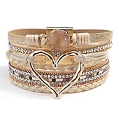 preiswerte Armbänder &amp; Armreifen-1pc Magnetverschluss Boho Wickelarmbänder Ledermanschette Armreif Perlenarmbänder für Frauen stapelbar Unendlichkeitsarmbänder Schmuck