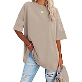 levne jednoduché tričko-dámské oblečení basic oversized trička s kulatým výstřihem jednobarevná nová barva rukáv s volným ramenem kulatý výstřih top s krátkým rukávem