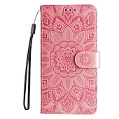 Недорогие Чехлы для Samsung-телефон Кейс для Назначение SSamsung Galaxy S22 S21 S20 Плюс Ультра A54 A34 A14 A32 A22 S25 Ультра Кошелек для карт Флип Рельефный с ремешком на запястье Цветы ТПУ ПК