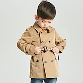 cheap Outerwear-Boys 3D Plain Trench Coat Long Sleeve Spring Fall Active Cool Kids 2-12 Years Daily Regular Fit