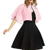 cheap Wedding Guest Wraps-Black Cape Shawl &amp; Wrap Women&#039;s Wrap Bolero Simple Sleeveless Chiffon Wedding Guest Wraps With Pure Color For Party Evening Spring &amp; Summer dress to impress