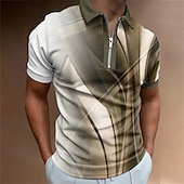 billige Geometrisk polo for menn-Herre Geometrisk Poloskjorter med glidelås Golf skjorte Kortermet Poloskjorter Skjorter med krage Business Casual Ferieklær Formell klær Festivalklær 3D-utskrift Kvart zip-polo