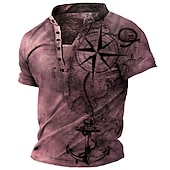 cheap Vintage&amp;Retro-Summer Brown Compass And Anchor T shirt Tee Henley Shirt Tee Graphic Anchor Compass Stand Collar Clothing Apparel 3D Print Plus Size Outdoor Daily Short Sleeve Button-Down Print