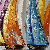 billige Landskapsmalerier-oljemaleri 100 % håndlaget håndmalt veggkunst på lerret fargerik seilbåt abstrakt moderne hjemmedekorasjon innredning rullet lerret uten ramme ustrukket